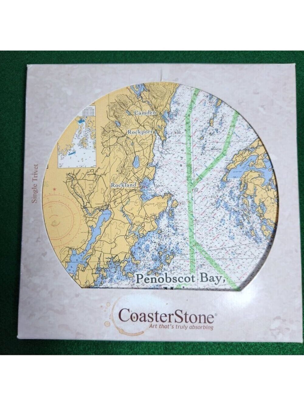 Trivet Penobscot Bay Maine 7" Round Coaster Stone Pot Holder Cork Back